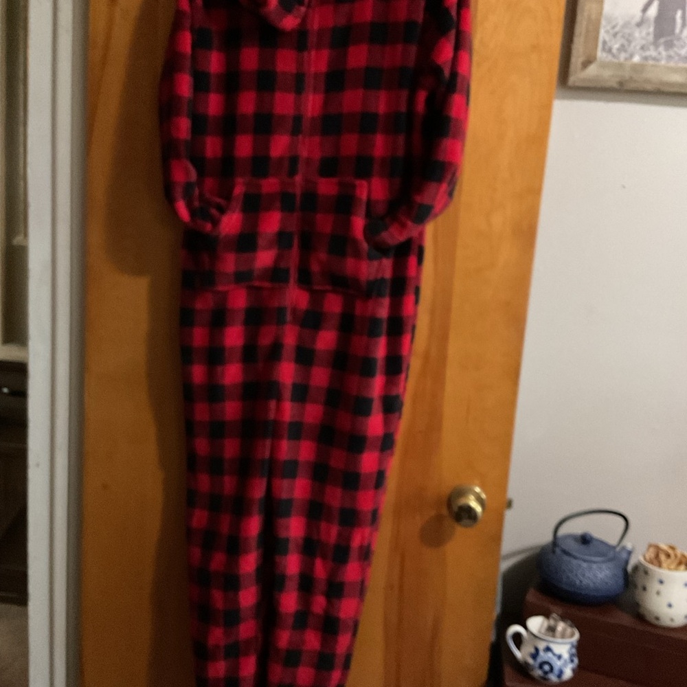Forever 21 Red and Black Buffalo Plaid One-Piece Pajamas